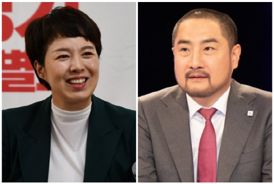 김은혜(왼쪽) 국민의힘 경기도지사 후보와 강용석 무소속 경기도지사 후보. <연합뉴스>